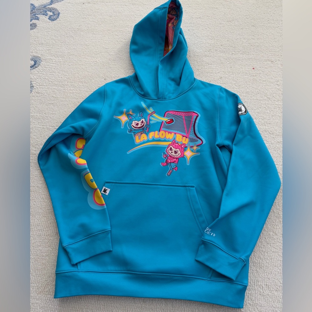 Flow Society Teal Labubu Hockey Graphic Hoodie size youth XL